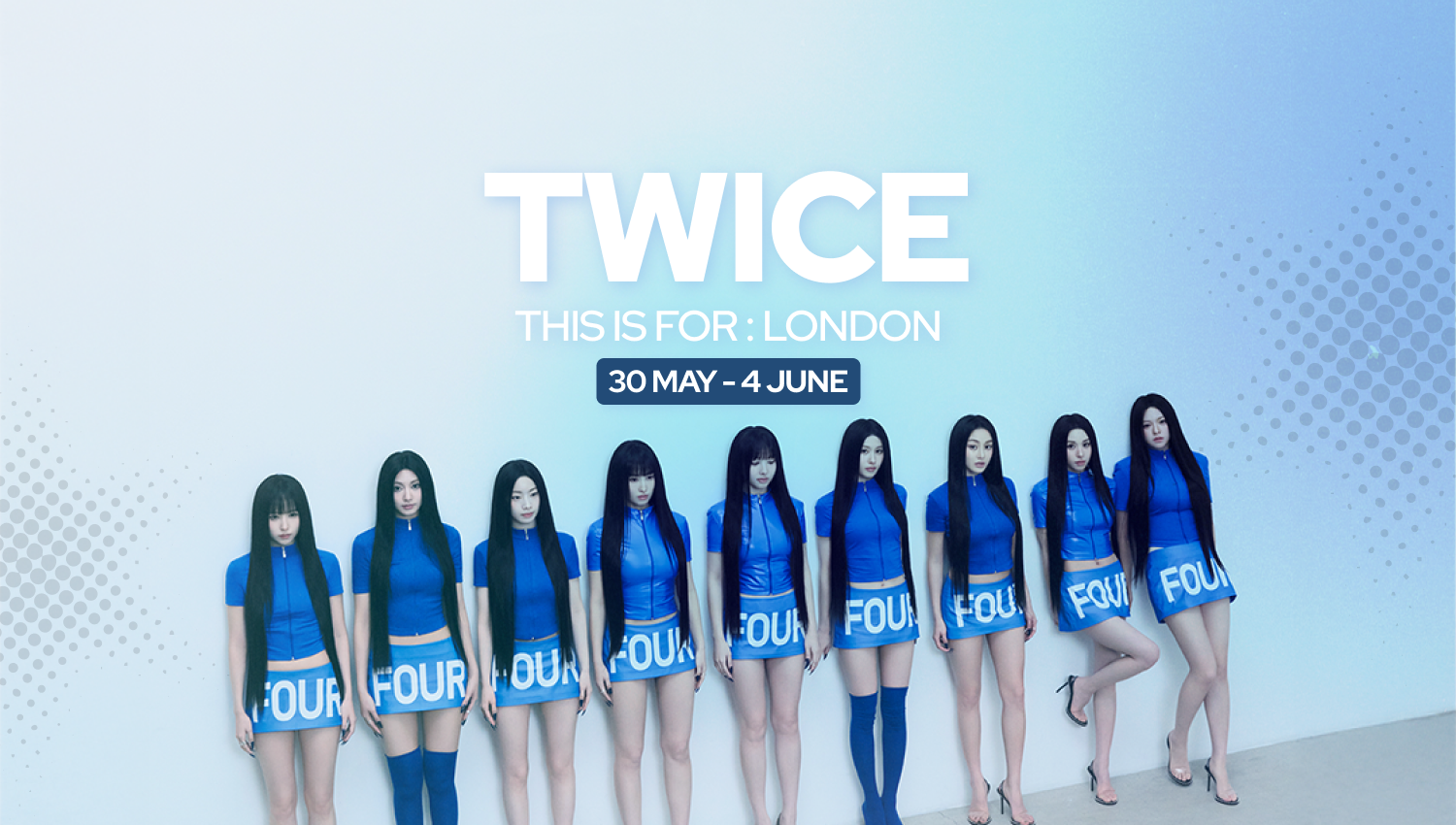 this is a  image banner for celebrating TWICE London Tour 'this is for'Event, 30May - 4 June, at soojib online and offline london store