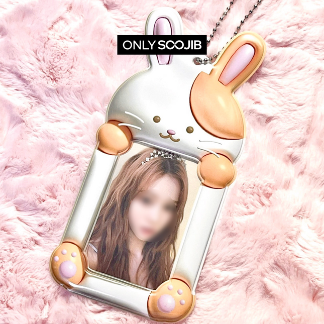 Soft Spotted Yellow Rabbit Photo Card Holder Keyring