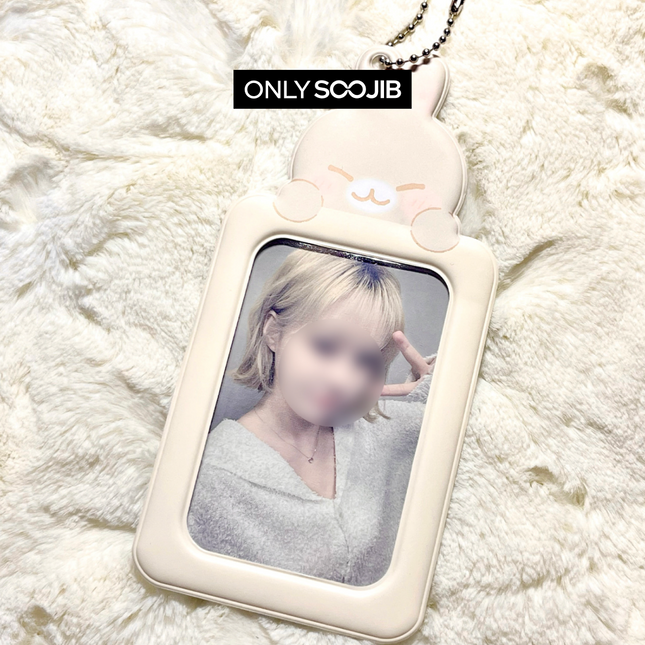 Meow Meow Bunny Beige Photo Card Holder Keyring