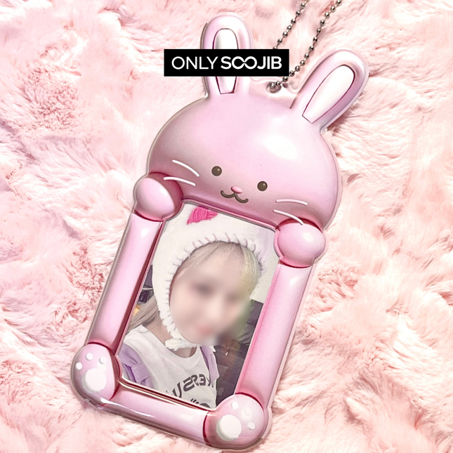 Soft Pink Rabbit Photo Card Holder Keyring