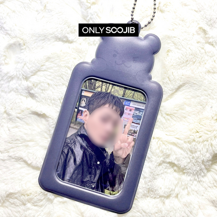 Brave Black Bear Photo Card Holder Keyring