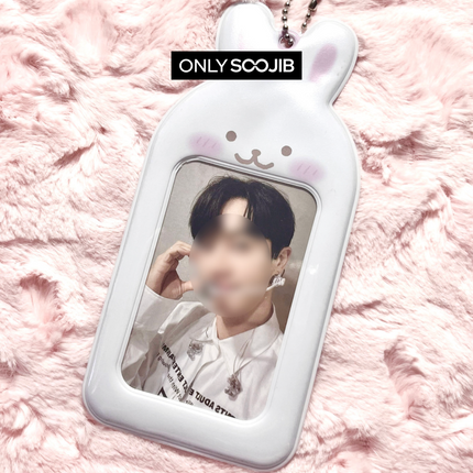 Jelly White Rabbit Photo Card Holder Keyring