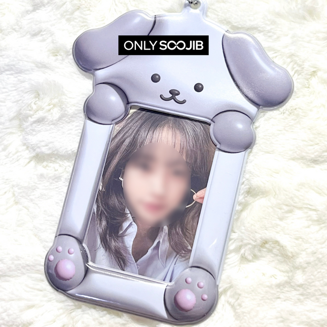 Soft Grey Dog Photo Card Holder Keyring