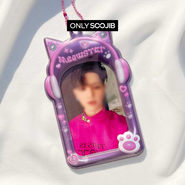 Meow Star Metal Pink Purple Photo Card Holder Keyring