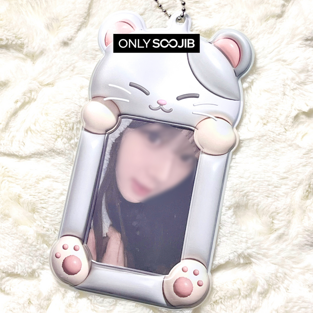 Soft Hamster Grey Photo Card Holder Keyring