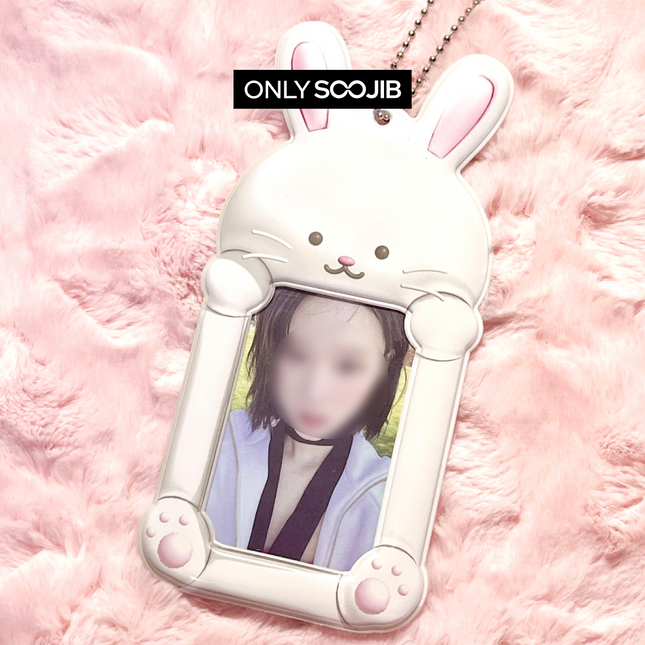 Soft White Rabbit Photo Card Holder Keyring