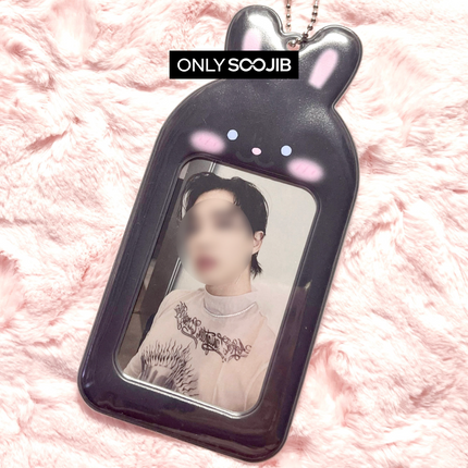 Jelly Black Rabbit Photo Card Holder Keyring