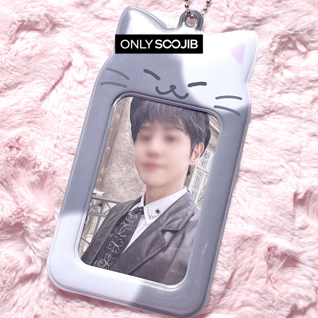 Jelly Meow Meow Grey Cat Photo Card Holder Keyring